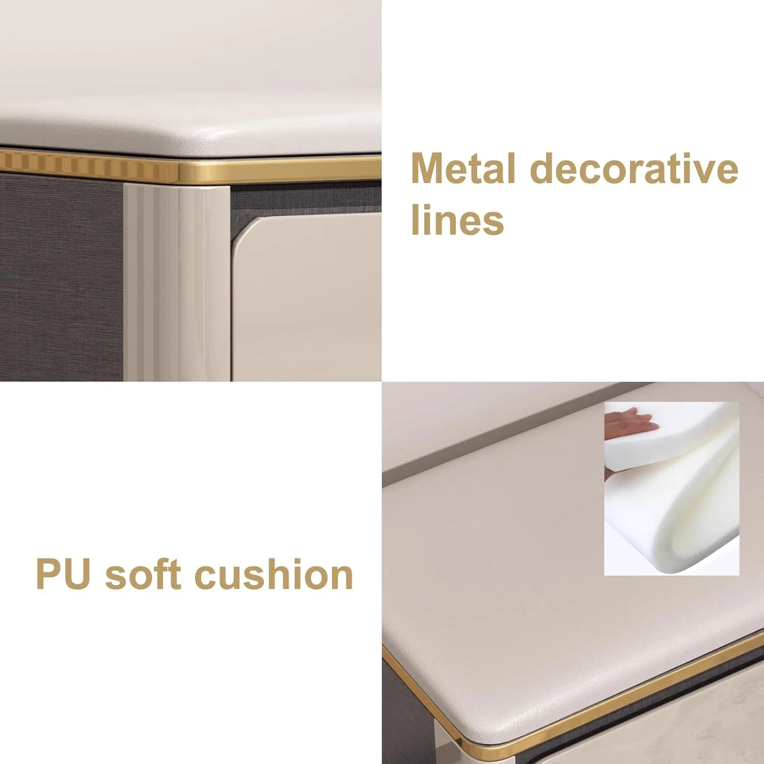 Shoe Bench with Cushion and Doors Modern Metal Legs Upholstered Bench PU Seat Storage Benches with Adjustable Shelf for Entryway Living Room Bedroom(39.37in/100cm)