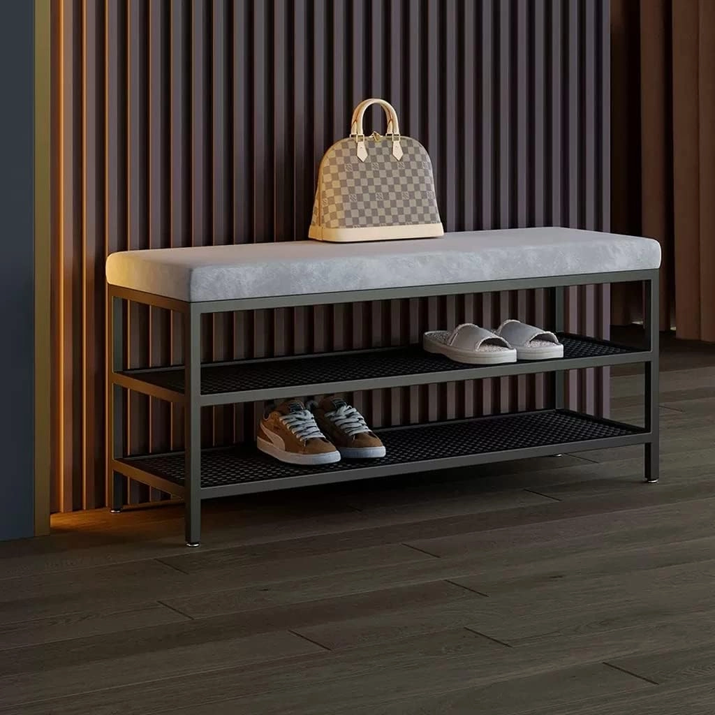 Shoe Bench Shoe Changing Stool Shoe Rack Shoe Cabinet Long Stool Storage Fitting Room Rest Stool Soft Cushion Storage Bench(A,Small)