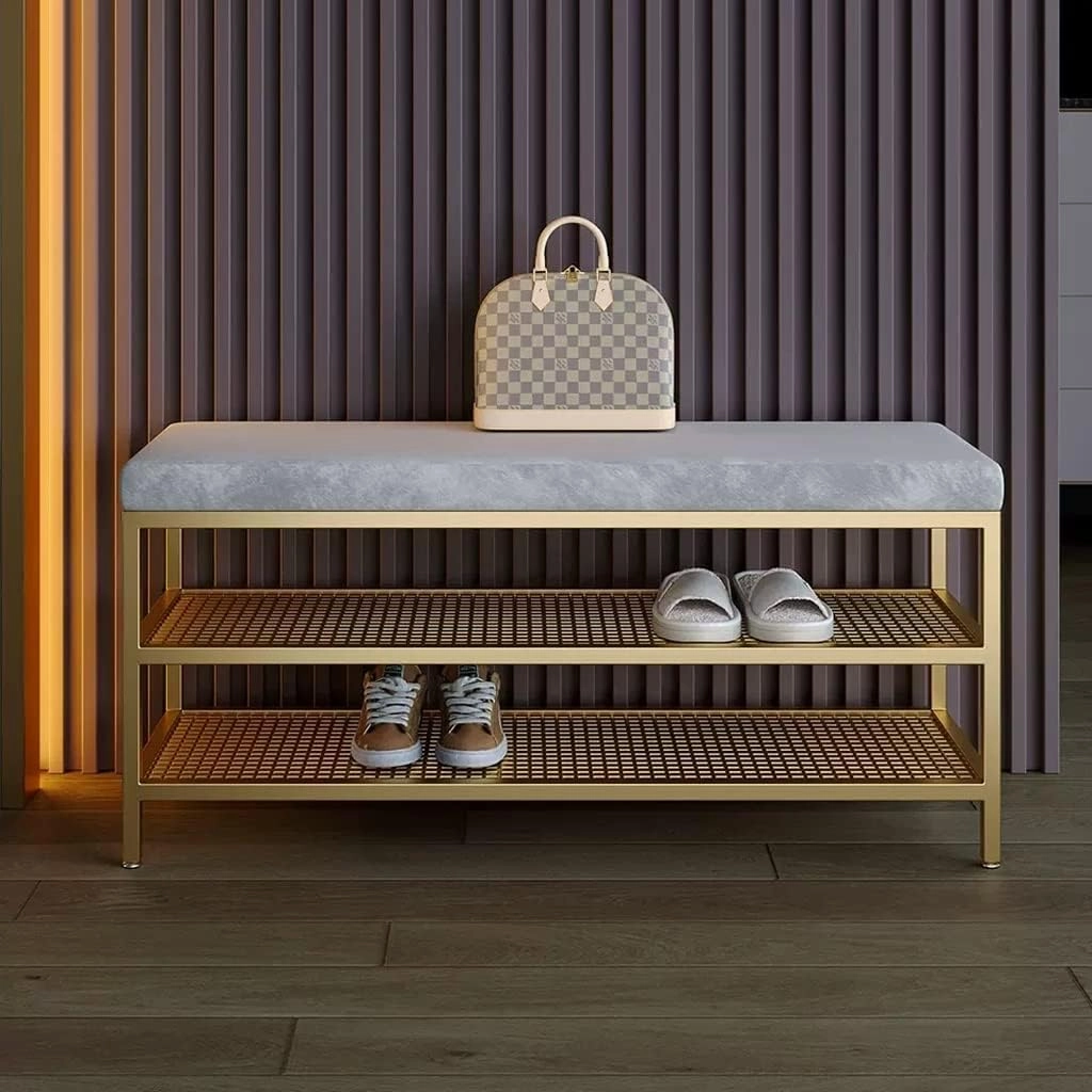 Shoe Bench Shoe Changing Stool Shoe Rack Shoe Cabinet Long Stool Storage Fitting Room Rest Stool Soft Cushion Storage Bench(A,Small)