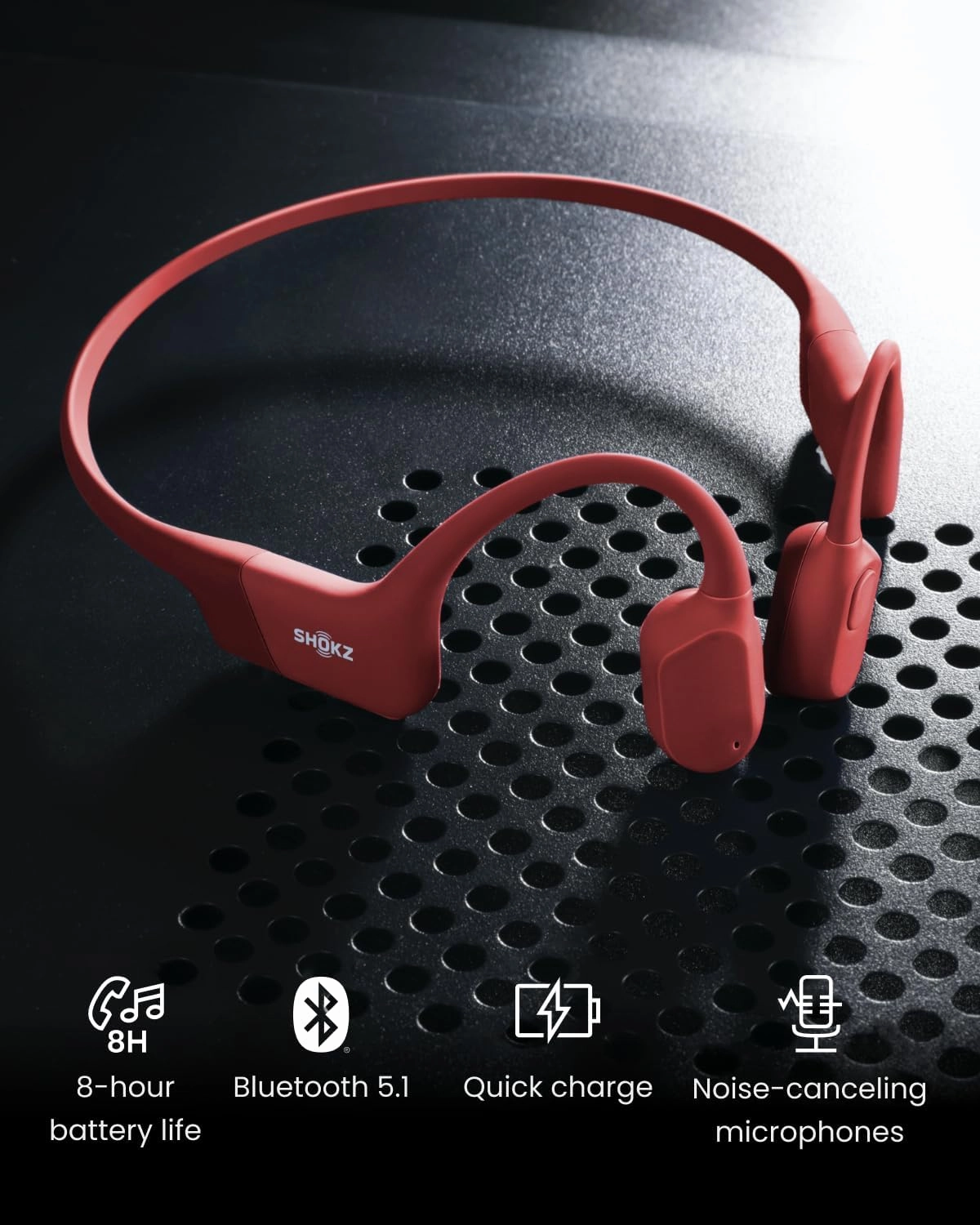 SHOKZ OpenRun (AfterShokz Aeropex) - Open-Ear Bluetooth Bone Conduction Sport Headphones - Sweat Resistant Wireless Earphones for Workouts and Running - Built-in Mic, with Headband