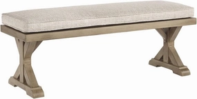 Signature Design by Ashley Beachcroft Patio Farmhouse Outdoor Upholstered Dining Bench, Beige