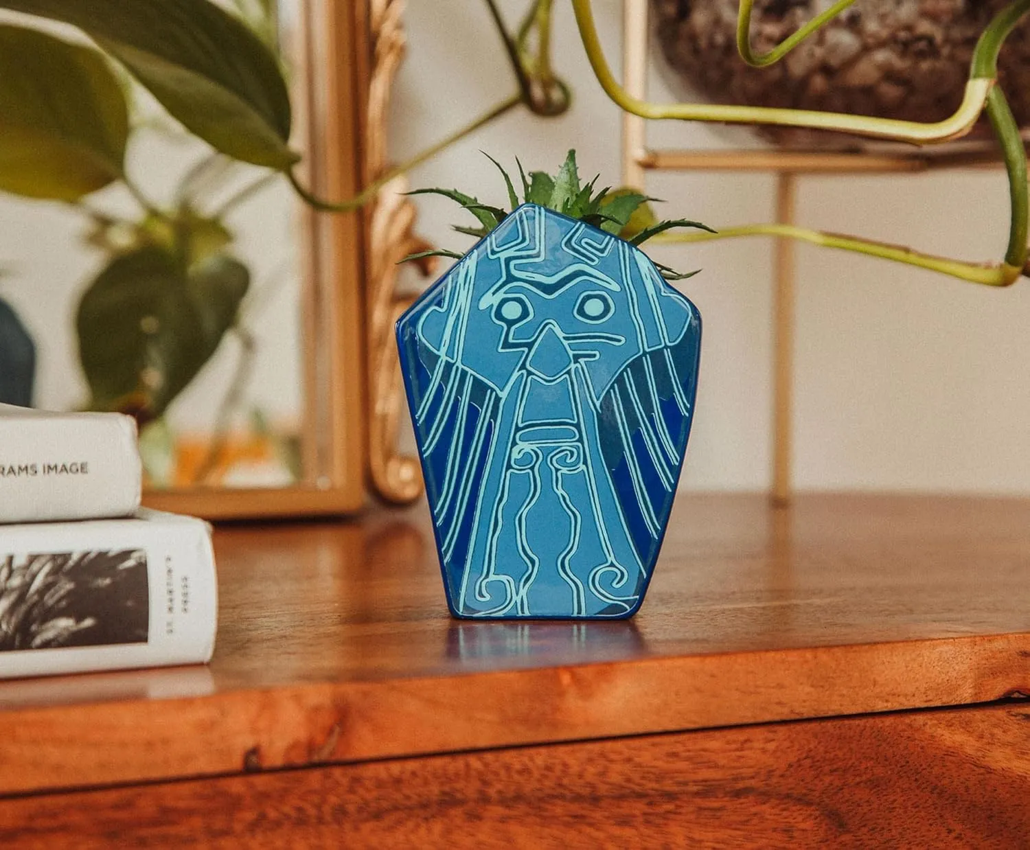 Silver Buffalo Disney Atlantis: The Lost Empire Stone Face 4-Inch Ceramic Mini Planter with Artificial Succulent | Cute Small Flower Pot, Faux Indoor Plants