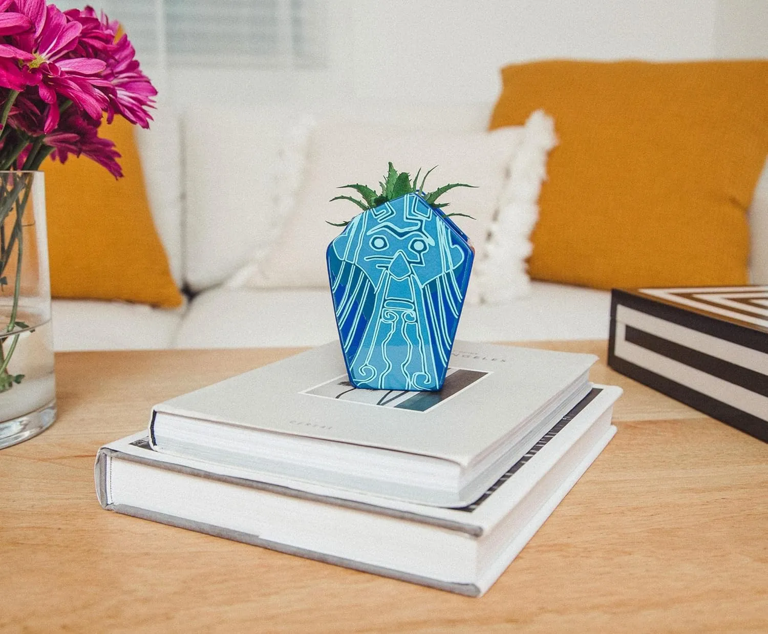 Silver Buffalo Disney Atlantis: The Lost Empire Stone Face 4-Inch Ceramic Mini Planter with Artificial Succulent | Cute Small Flower Pot, Faux Indoor Plants