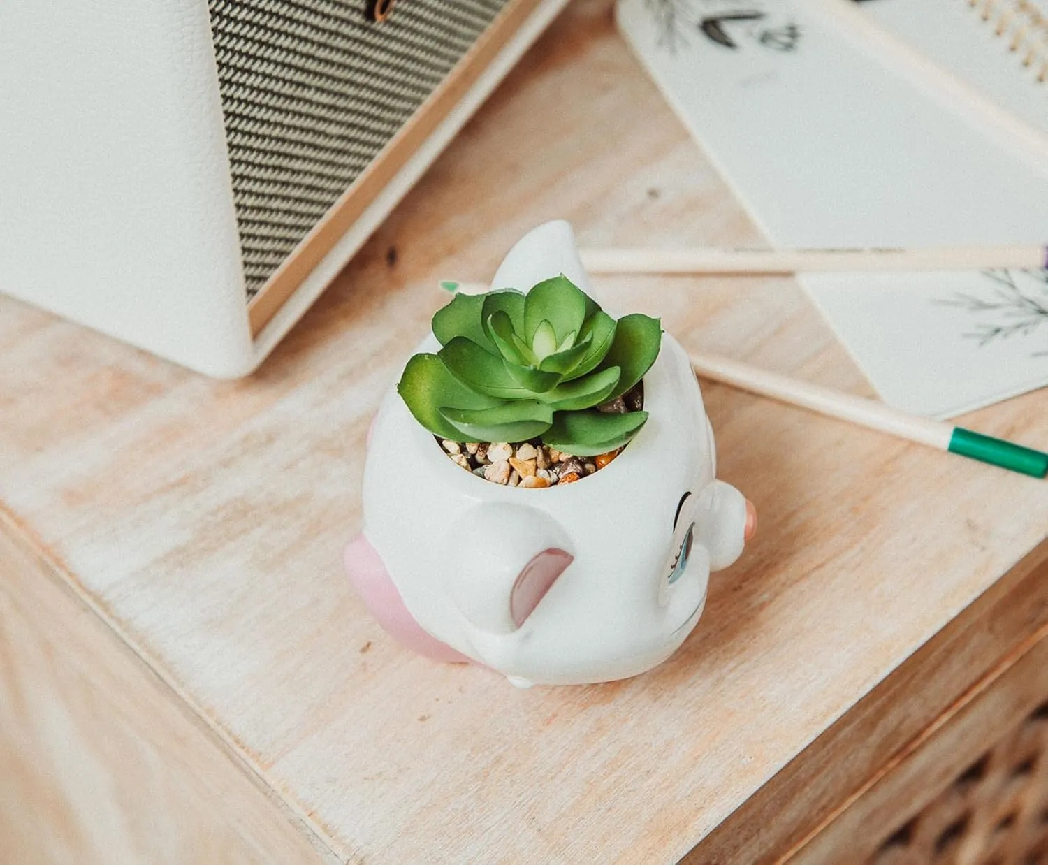 Silver Buffalo Disney The Aristocats Marie 4-Inch Ceramic Mini Planter with Artificial Succulent | Cute Small Flower Pot, Faux Indoor Plants