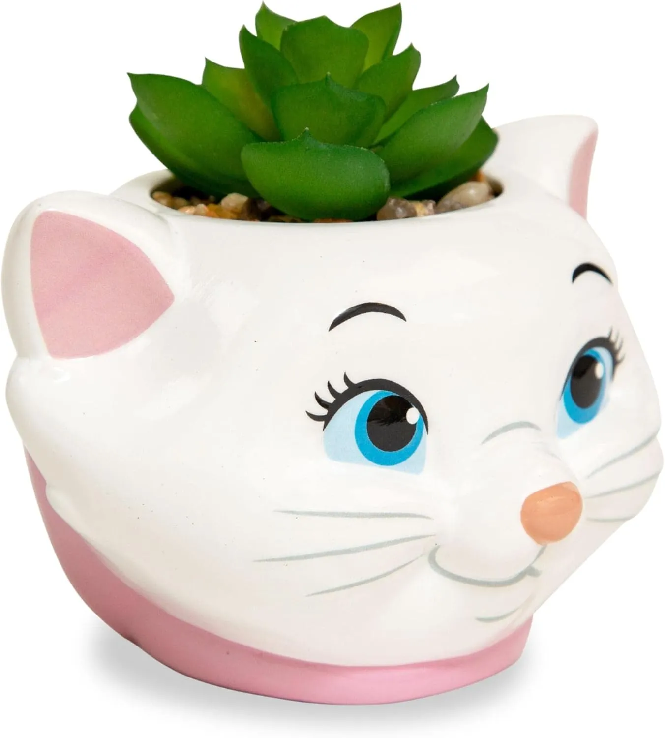 Silver Buffalo Disney The Aristocats Marie 4-Inch Ceramic Mini Planter with Artificial Succulent | Cute Small Flower Pot, Faux Indoor Plants
