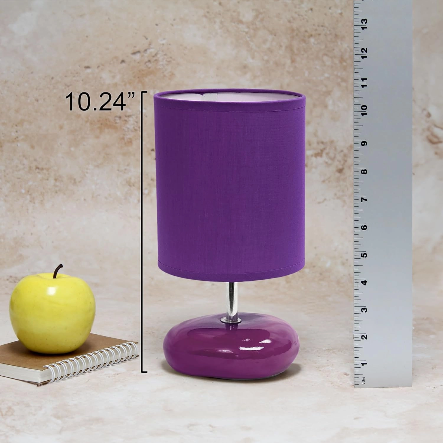 Simple Designs LT1153-PRP-2PK Petite Circle Stone Table Lamp 2 Pack Set for Bedroom, Kids Room, Office, Living Room, Nursery, Reading Nook, Purple