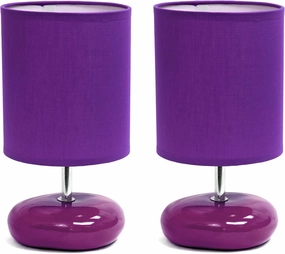 Simple Designs LT1153-PRP-2PK Petite Circle Stone Table Lamp 2 Pack Set for Bedroom, Kids Room, Office, Living Room, Nursery, Reading Nook, Purple