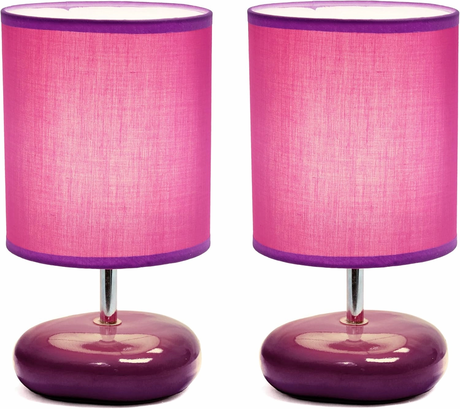 Simple Designs LT1153-PRP-2PK Petite Circle Stone Table Lamp 2 Pack Set for Bedroom, Kids Room, Office, Living Room, Nursery, Reading Nook, Purple