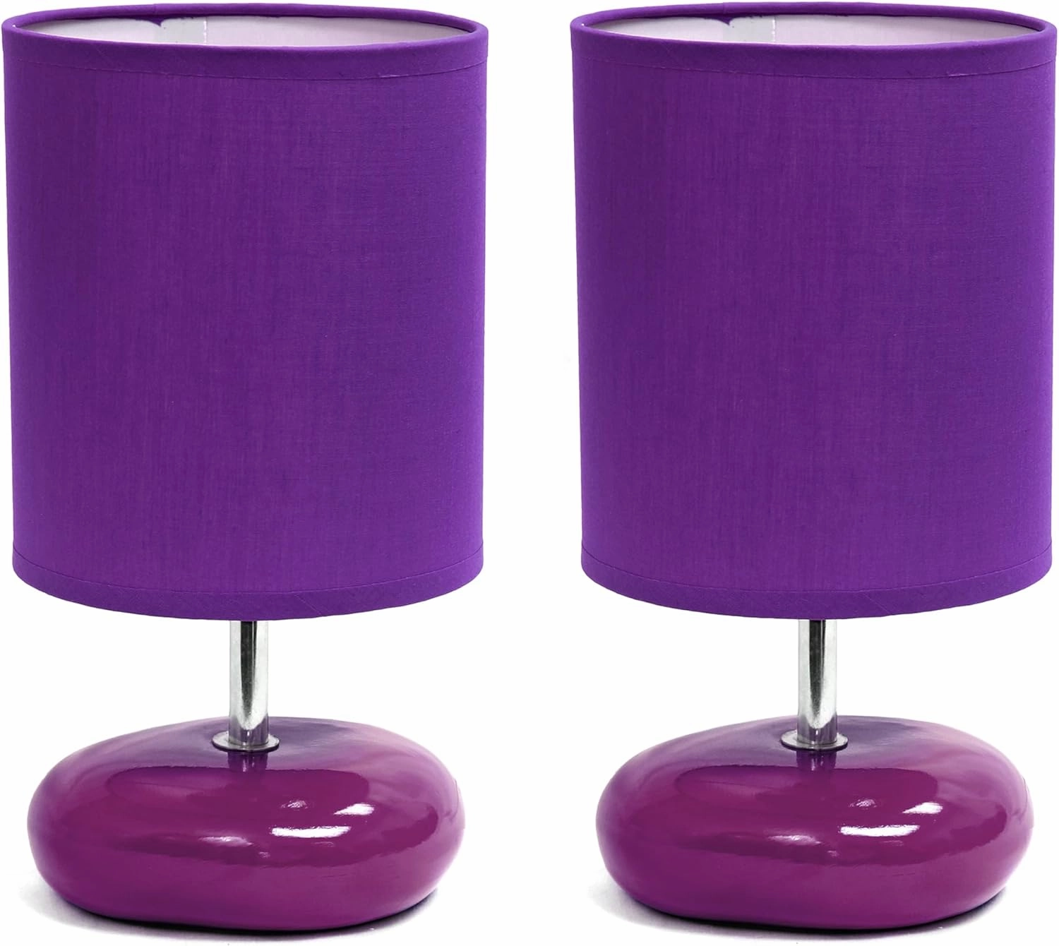 Simple Designs LT1153-PRP-2PK Petite Circle Stone Table Lamp 2 Pack Set for Bedroom, Kids Room, Office, Living Room, Nursery, Reading Nook, Purple