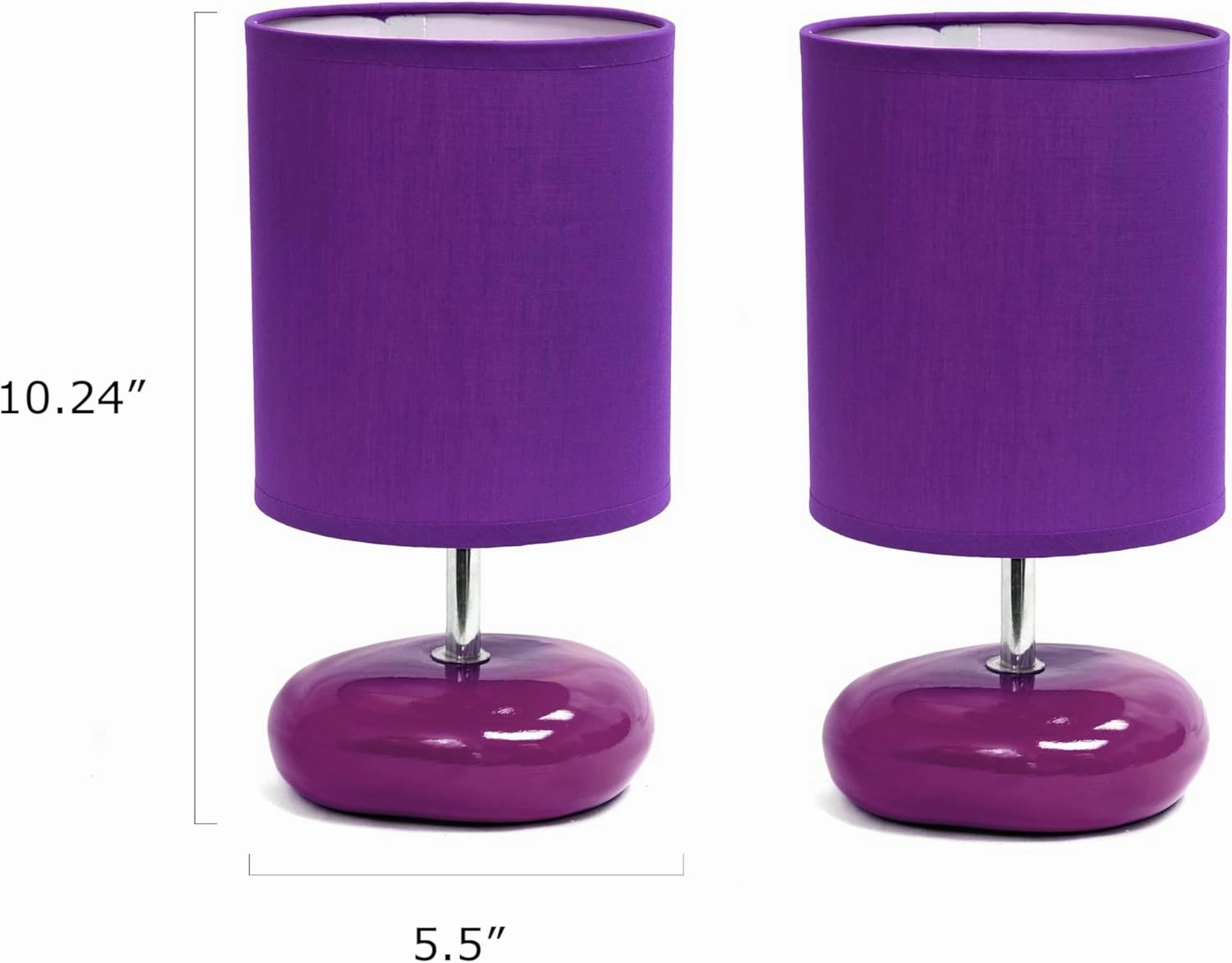 Simple Designs LT1153-PRP-2PK Petite Circle Stone Table Lamp 2 Pack Set for Bedroom, Kids Room, Office, Living Room, Nursery, Reading Nook, Purple