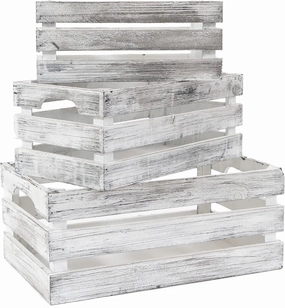 Simple Elements Rustic Farmhouse Wood Crates– Distressed Decorative Wood Storage Containers for Home Décor, Event Décor, Party supply and More – Set of 3 - White