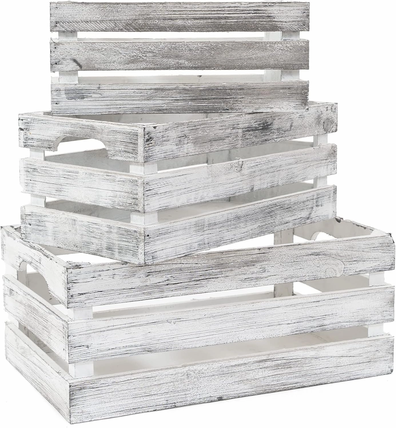 Simple Elements Rustic Farmhouse Wood Crates– Distressed Decorative Wood Storage Containers for Home Décor, Event Décor, Party supply and More – Set of 3 - White