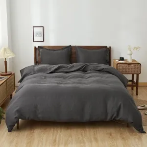 Simple&Opulence 100% Linen Duvet Cover Set, 3 PCS Natural French Flax Dark Grey Duvet Cover King Size, Breathable Soft Comfy Linen Bedding Comforter Cover with 2 Pillowcases(Dark Grey, 104"x92")