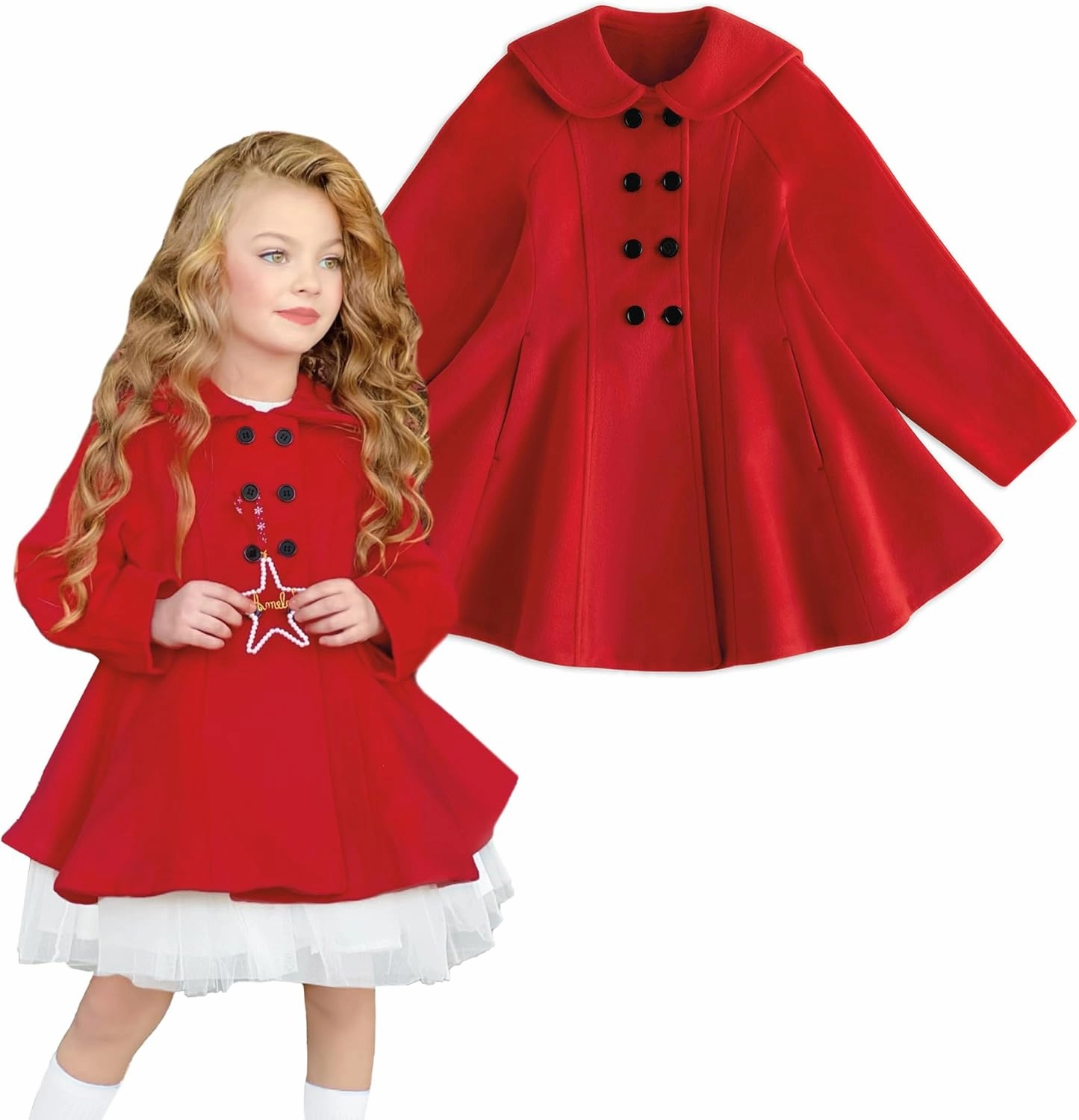 Simplee kids Girls Dress Coat Lapel Button Winter Jackets Coats Long Sleeve Outerwear with Pockets 4-14Years