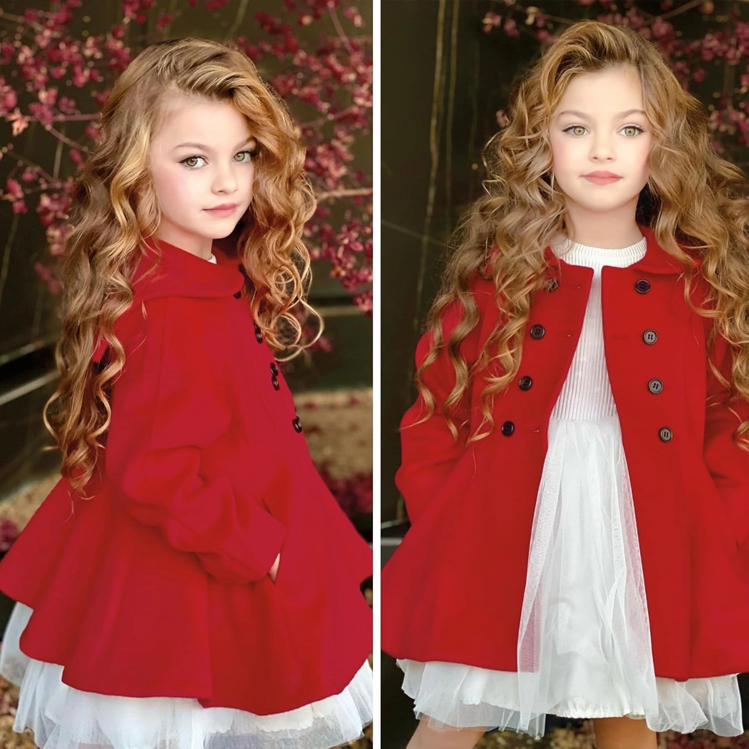Simplee kids Girls Dress Coat Lapel Button Winter Jackets Coats Long Sleeve Outerwear with Pockets 4-14Years