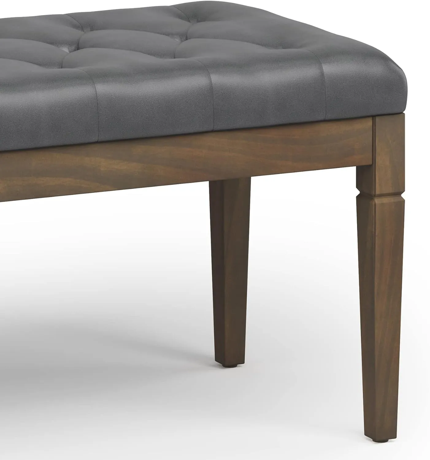 SIMPLIHOME Waverly 28 inch Wide Traditional Rectangle Small Tufted Ottoman Bench in Stone Grey Vegan Faux Leather, Assembled, For the Living Room and Bedroom