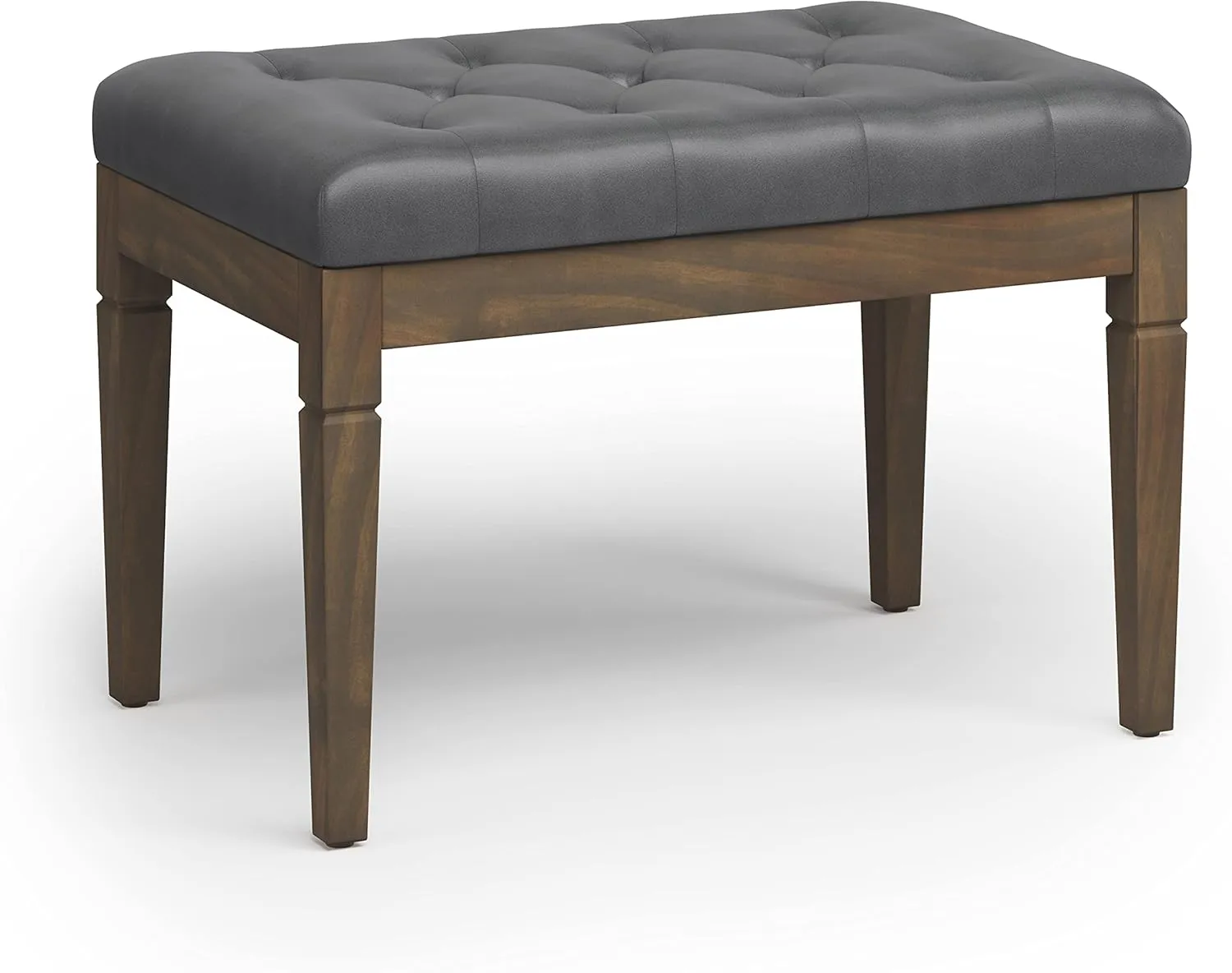 SIMPLIHOME Waverly 28 inch Wide Traditional Rectangle Small Tufted Ottoman Bench in Stone Grey Vegan Faux Leather, Assembled, For the Living Room and Bedroom