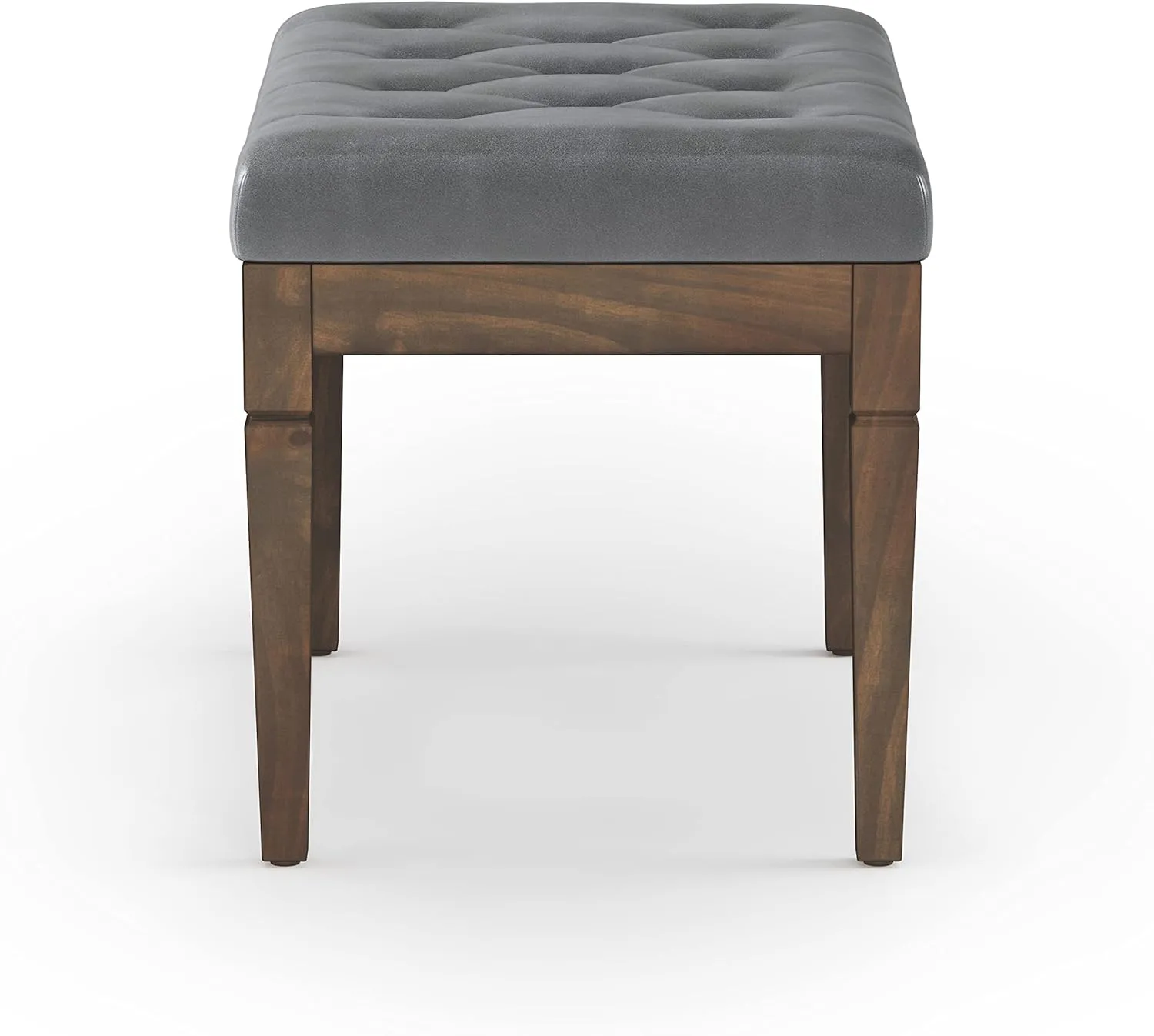SIMPLIHOME Waverly 28 inch Wide Traditional Rectangle Small Tufted Ottoman Bench in Stone Grey Vegan Faux Leather, Assembled, For the Living Room and Bedroom