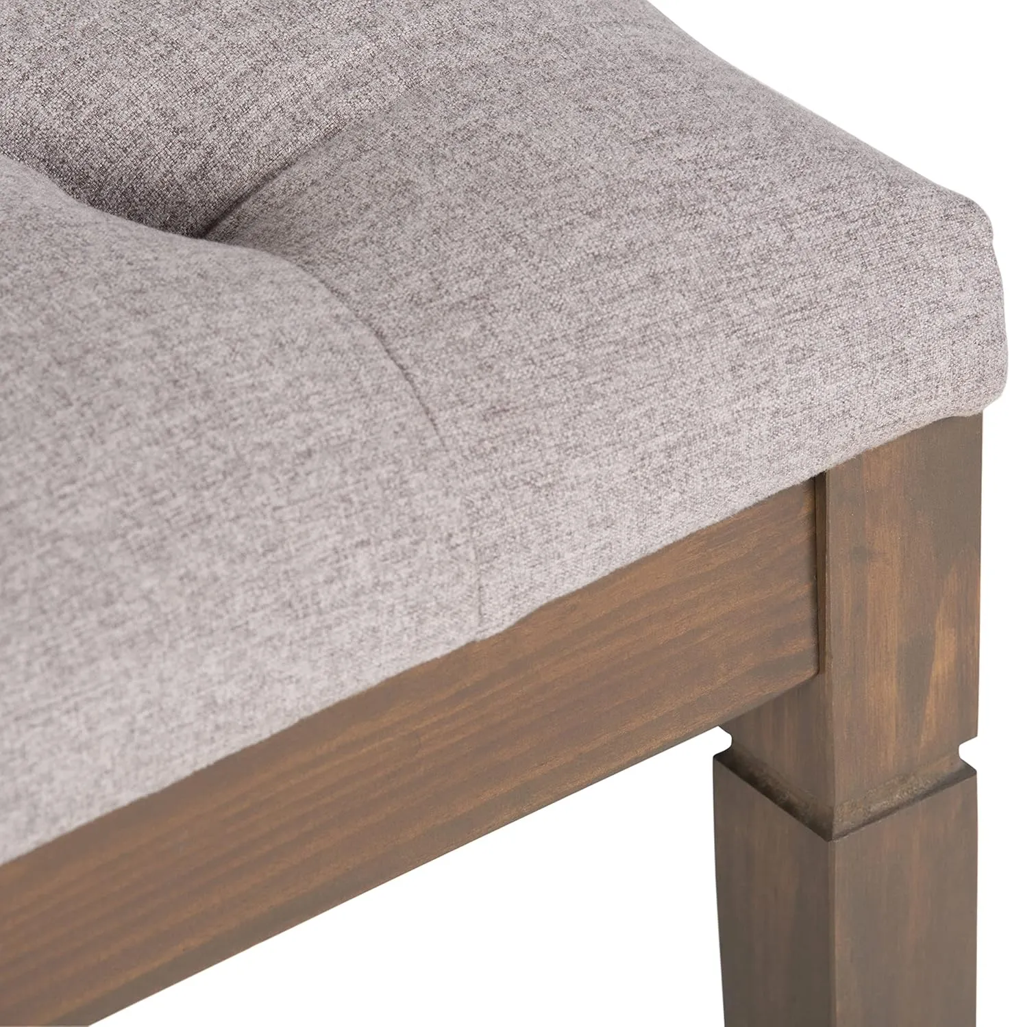 SIMPLIHOME Waverly 48 inch Wide Traditional Rectangle Tufted Ottoman Bench in Cloud Grey Linen Look Fabric, Assembled, For the Living Room and Bedroom
