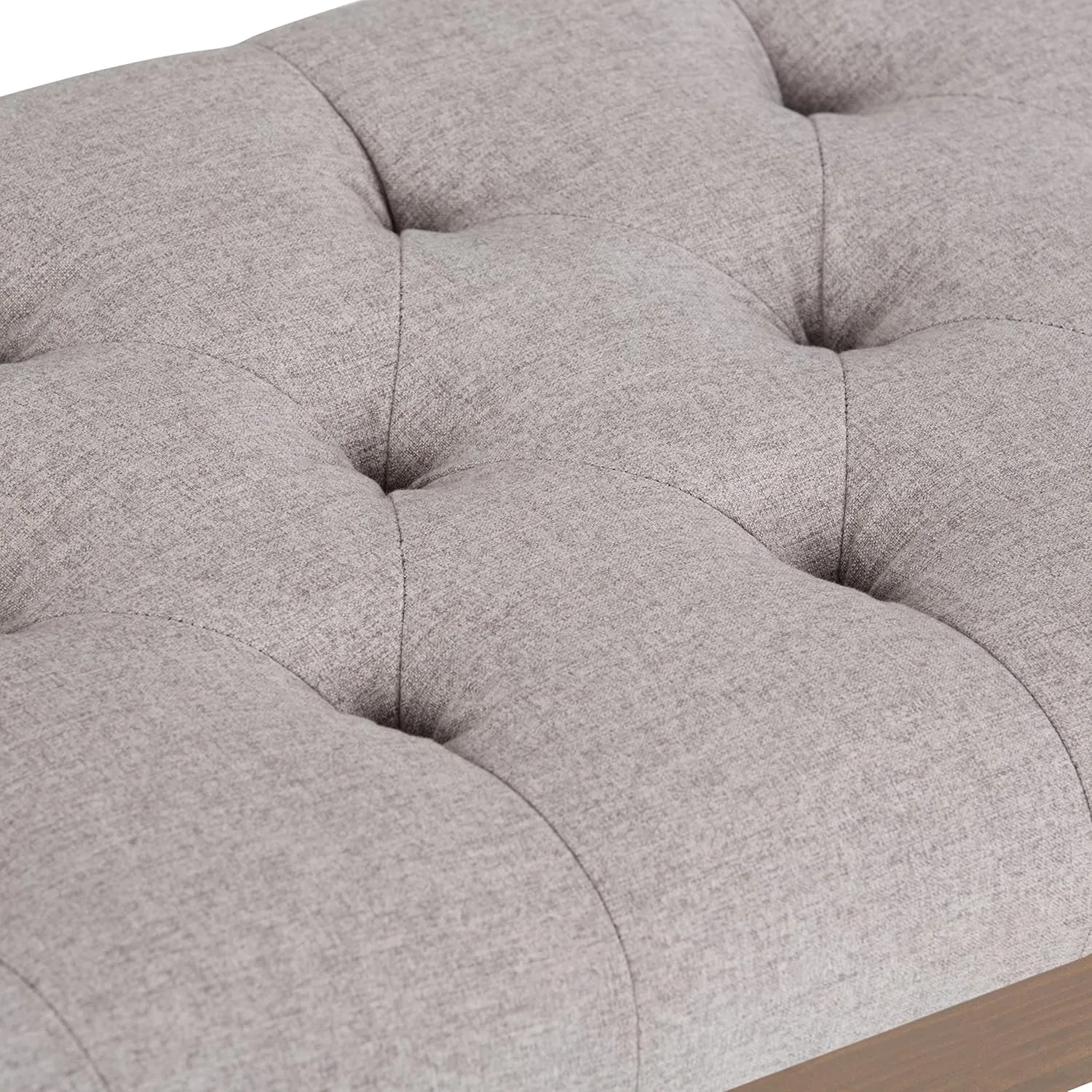 SIMPLIHOME Waverly 48 inch Wide Traditional Rectangle Tufted Ottoman Bench in Cloud Grey Linen Look Fabric, Assembled, For the Living Room and Bedroom