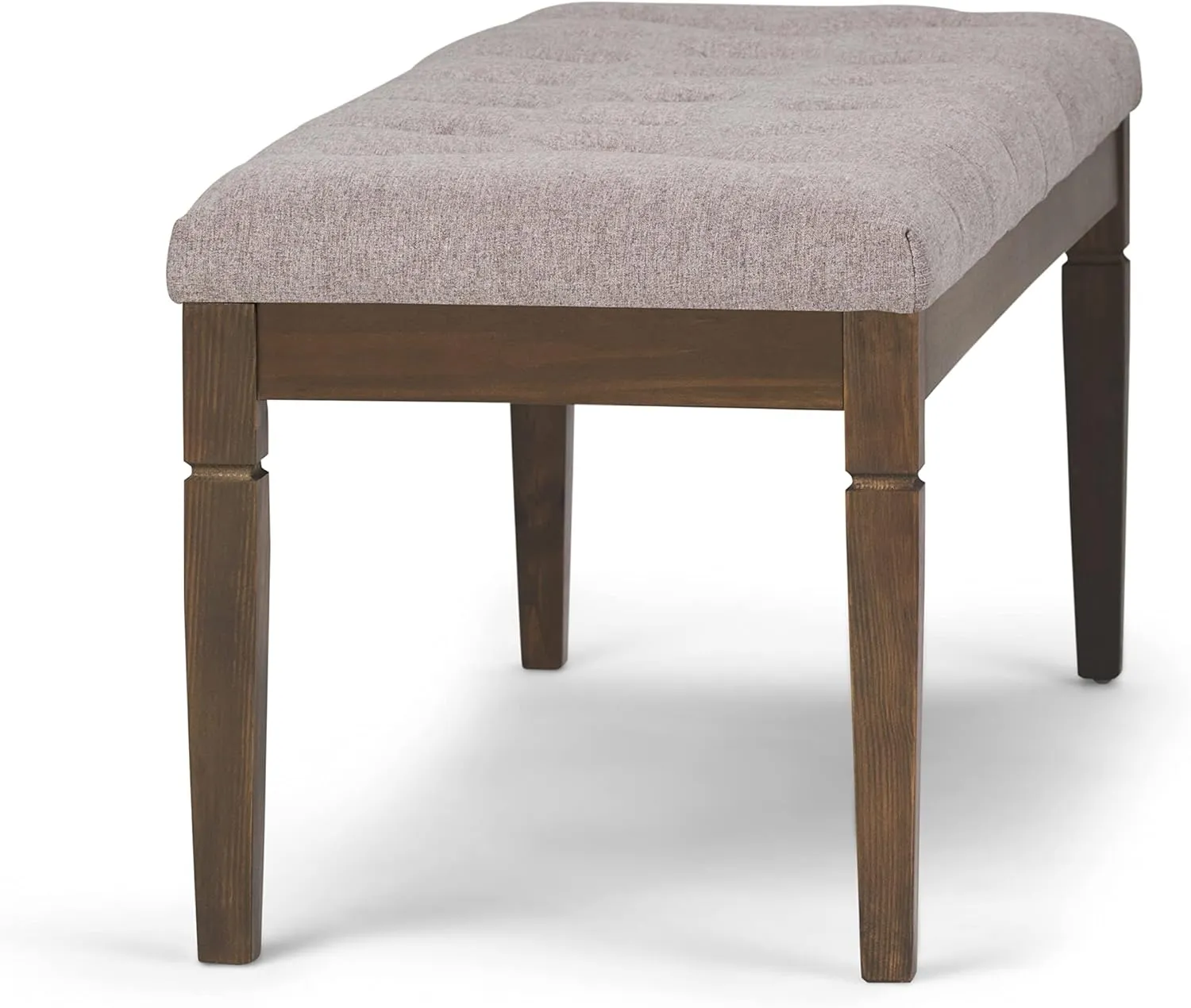 SIMPLIHOME Waverly 48 inch Wide Traditional Rectangle Tufted Ottoman Bench in Cloud Grey Linen Look Fabric, Assembled, For the Living Room and Bedroom