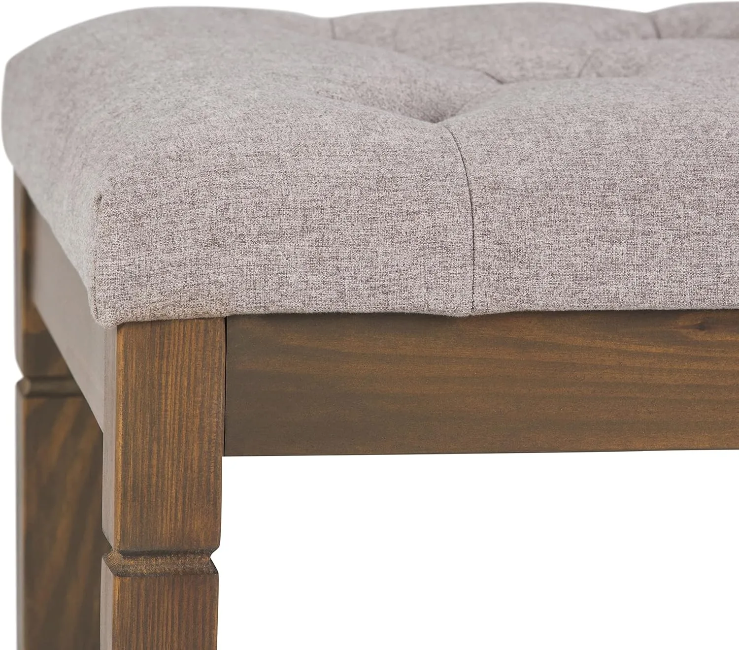 SIMPLIHOME Waverly 48 inch Wide Traditional Rectangle Tufted Ottoman Bench in Cloud Grey Linen Look Fabric, Assembled, For the Living Room and Bedroom