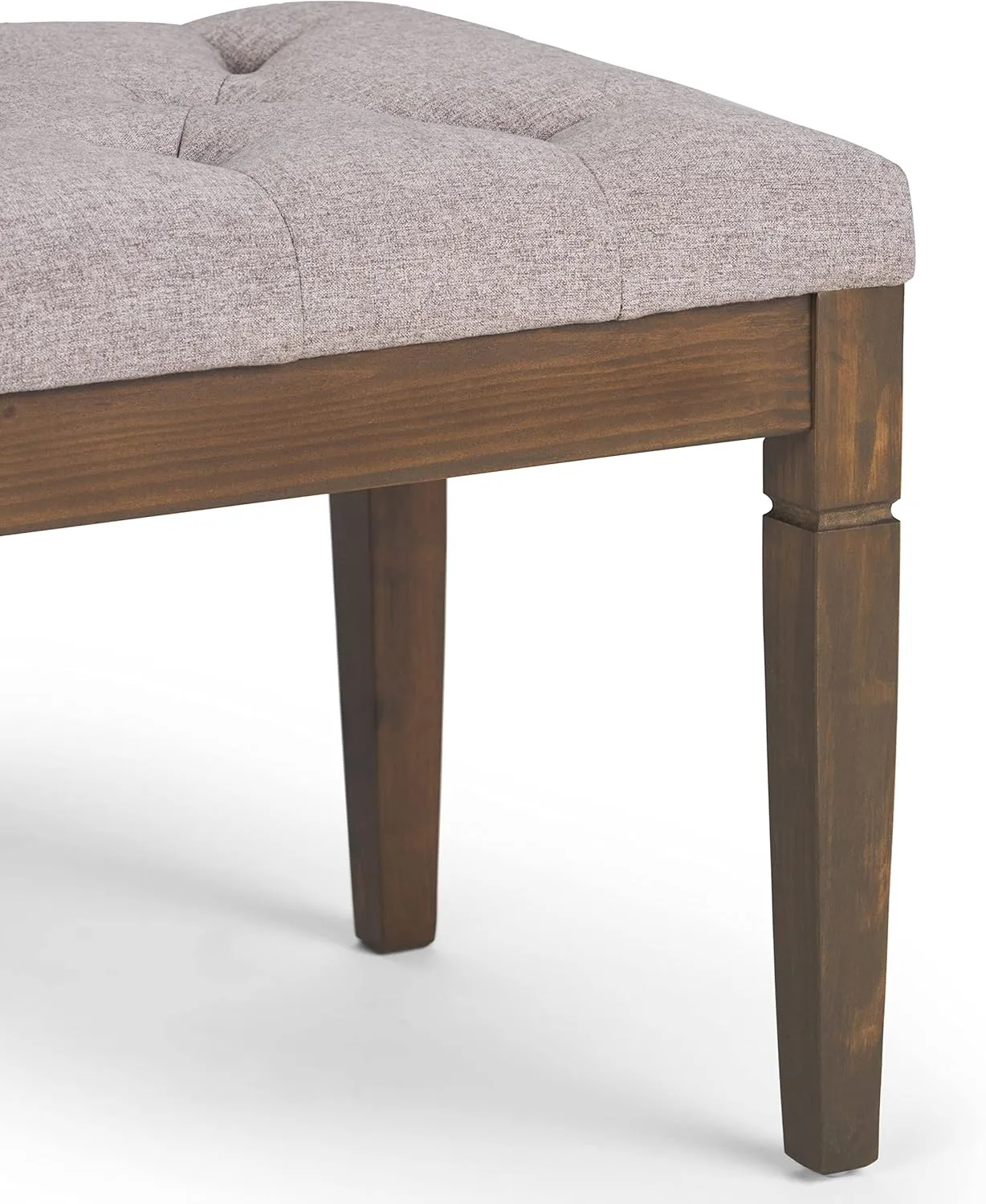 SIMPLIHOME Waverly 48 inch Wide Traditional Rectangle Tufted Ottoman Bench in Cloud Grey Linen Look Fabric, Assembled, For the Living Room and Bedroom