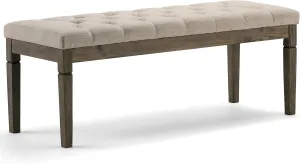 SIMPLIHOME Waverly 48 inch Wide Traditional Rectangle Tufted Ottoman Bench in Natural Linen Look Fabric, Assembled, For the Living Room and Bedroom