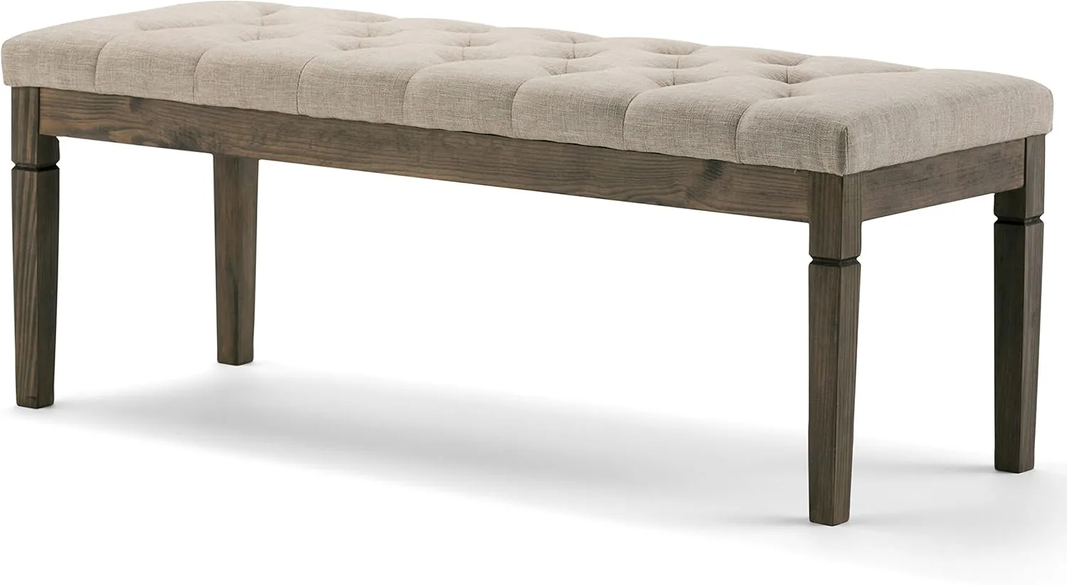 SIMPLIHOME Waverly 48 inch Wide Traditional Rectangle Tufted Ottoman Bench in Natural Linen Look Fabric, Assembled, For the Living Room and Bedroom
