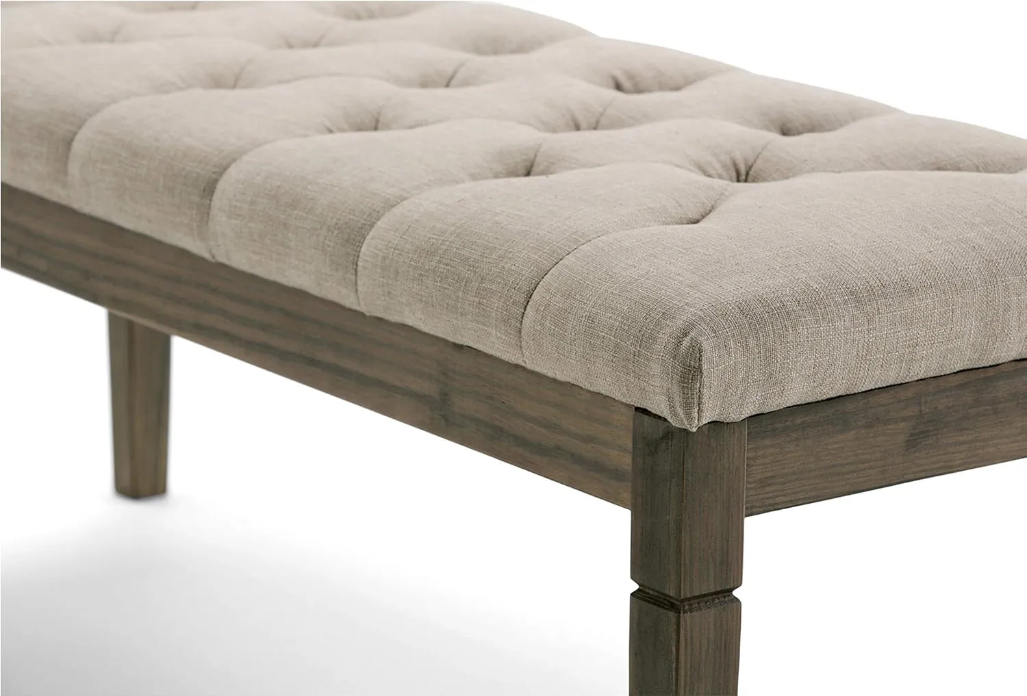 SIMPLIHOME Waverly 48 inch Wide Traditional Rectangle Tufted Ottoman Bench in Natural Linen Look Fabric, Assembled, For the Living Room and Bedroom