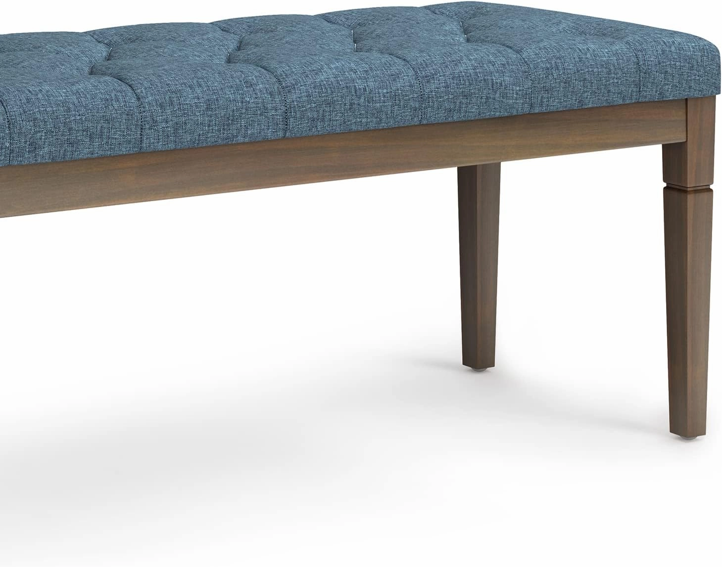 SIMPLIHOME Waverly 48 inch Wide Traditional Rectangle Tufted Ottoman Bench in Denim Blue Linen Look Fabric, Assembled, For the Living Room and Bedroom