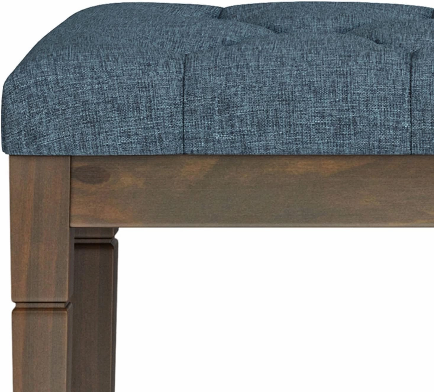 SIMPLIHOME Waverly 48 inch Wide Traditional Rectangle Tufted Ottoman Bench in Denim Blue Linen Look Fabric, Assembled, For the Living Room and Bedroom