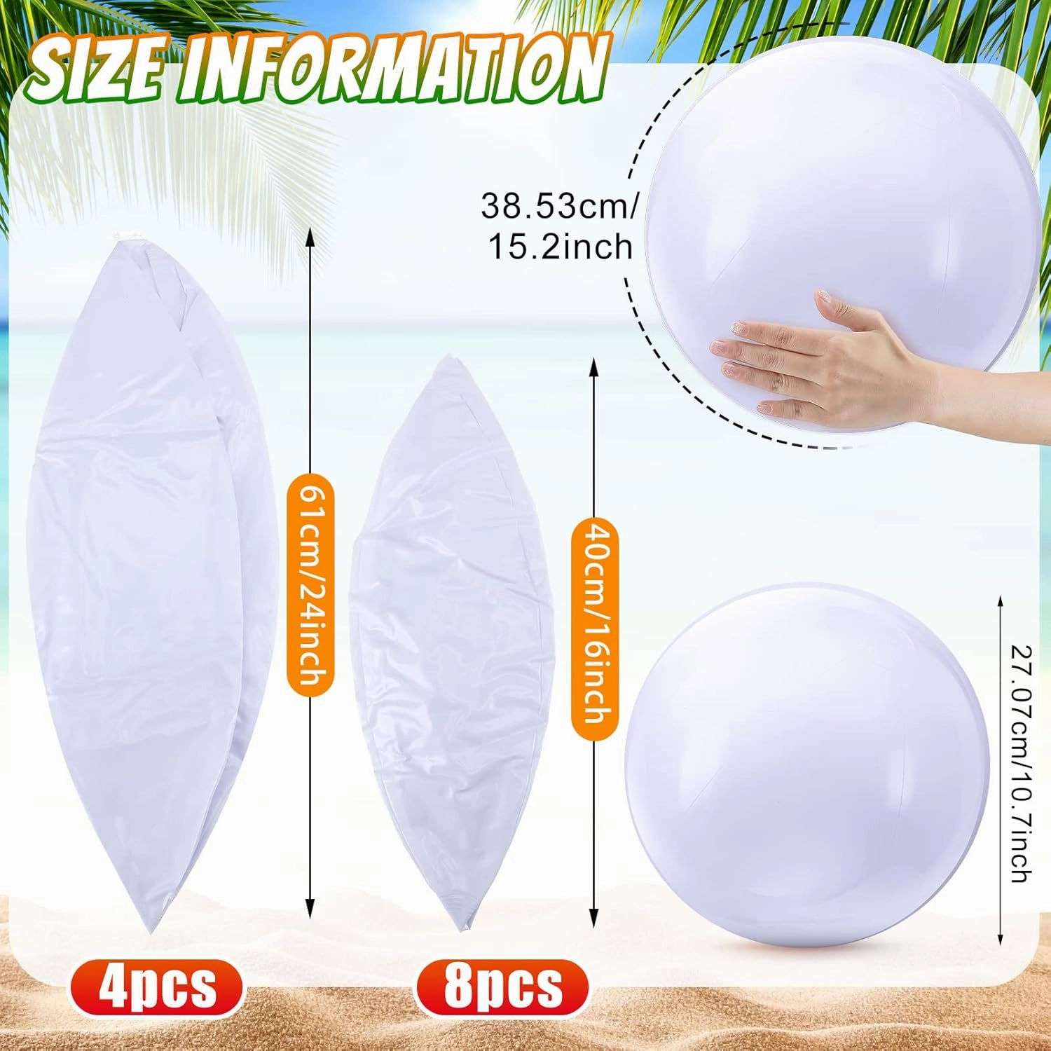 Sinmoe 12 Pieces Inflatable White Beach Ball Bulk Summer Solid Swimming Pool Floating Blow up Ball DIY Paint Craft for Boys Girls Hawaii Luau Birthday Beach Graduation Party(16 Inch,White)