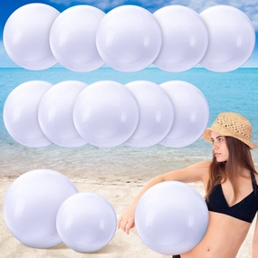 Sinmoe 12 Pieces Inflatable White Beach Ball Bulk Summer Solid Swimming Pool Floating Blow up Ball DIY Paint Craft for Boys Girls Hawaii Luau Birthday Beach Graduation Party(16 Inch,White)