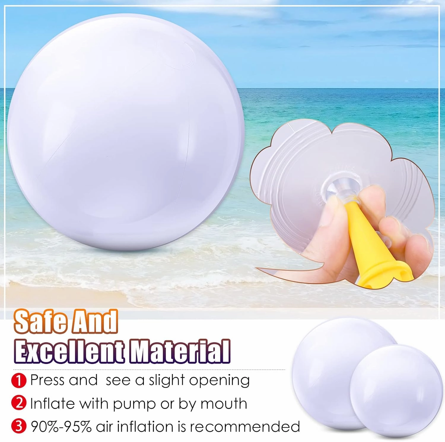 Sinmoe 12 Pieces Inflatable White Beach Ball Bulk Summer Solid Swimming Pool Floating Blow up Ball DIY Paint Craft for Boys Girls Hawaii Luau Birthday Beach Graduation Party(16 Inch,White)