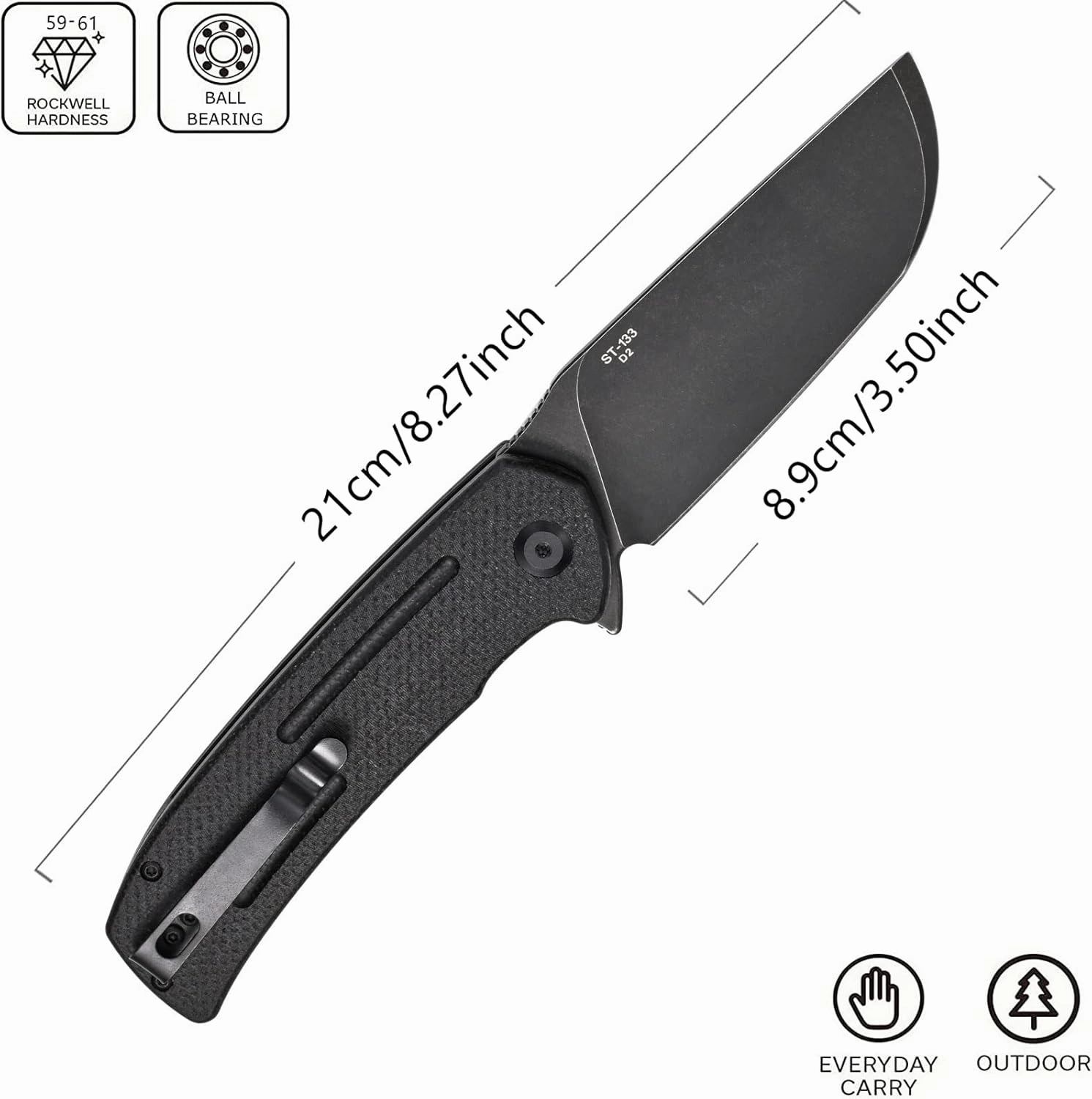 Sitivien ST133 Folding Knife,D2 Blade,Micarta Handle EDC Tool Knife for Outdoor Camping Hiking(Black)