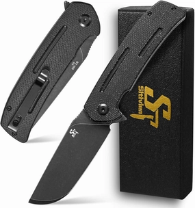 Sitivien ST133 Folding Knife,D2 Blade,Micarta Handle EDC Tool Knife for Outdoor Camping Hiking(Black)