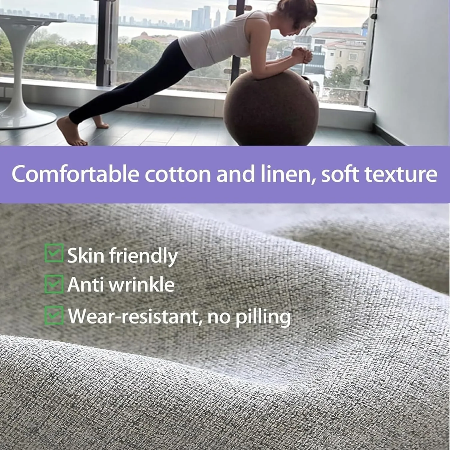 Sitting Ball, 55cm-75cm - Foldable Fabric Cover for Fitness/Pilates/Yoga/Office Balance Ball