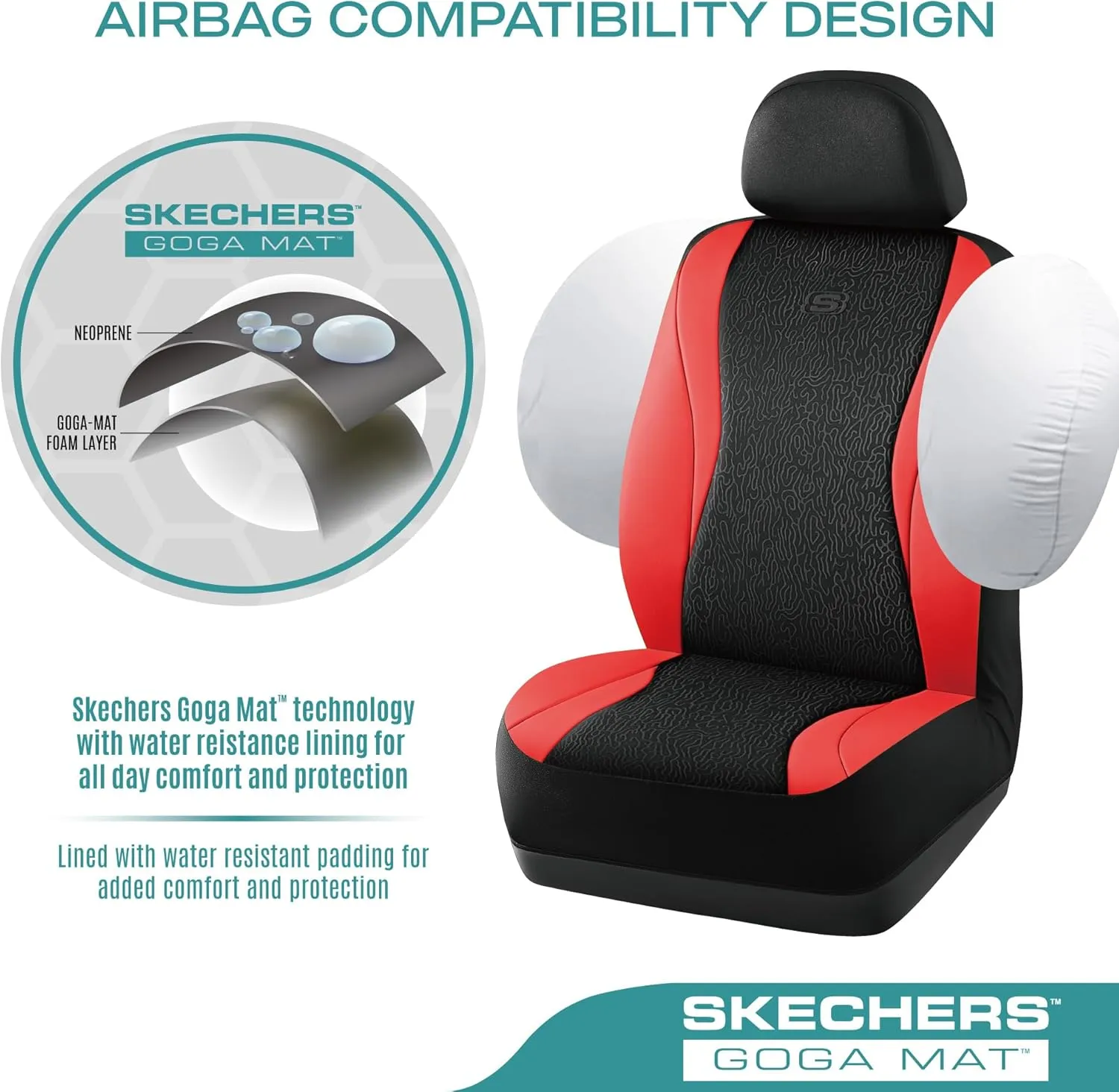 Skechers Car Seat Covers,Leather Seat Covers with GOGA Mat Technology,Waterproof Car Seat Covers Front Seats,Airbag Compatible,Comfort Universal Fit for Most Cars,Vans,Trucks,SUVs,Red