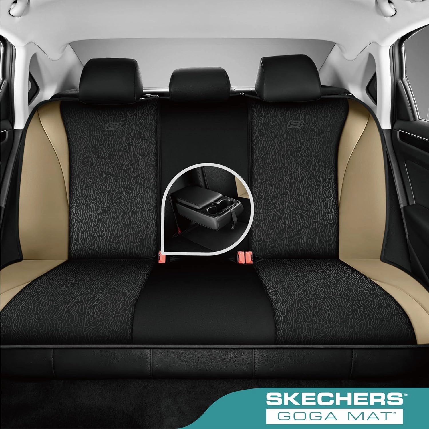 Skechers Car Seat Covers,Leather Seat Covers with GOGA Mat Technology,Waterproof Car Seat Covers Front Seats,Airbag Compatible,Comfort Universal Fit for Most Cars,Vans,Trucks,SUVs,Beige