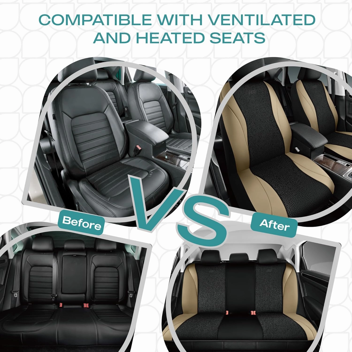 Skechers Car Seat Covers,Leather Seat Covers with GOGA Mat Technology,Waterproof Car Seat Covers Full Sets,Airbag Compatible,Comfort Universal Fit for Most Cars,Vans,Trucks,SUVs,Beige