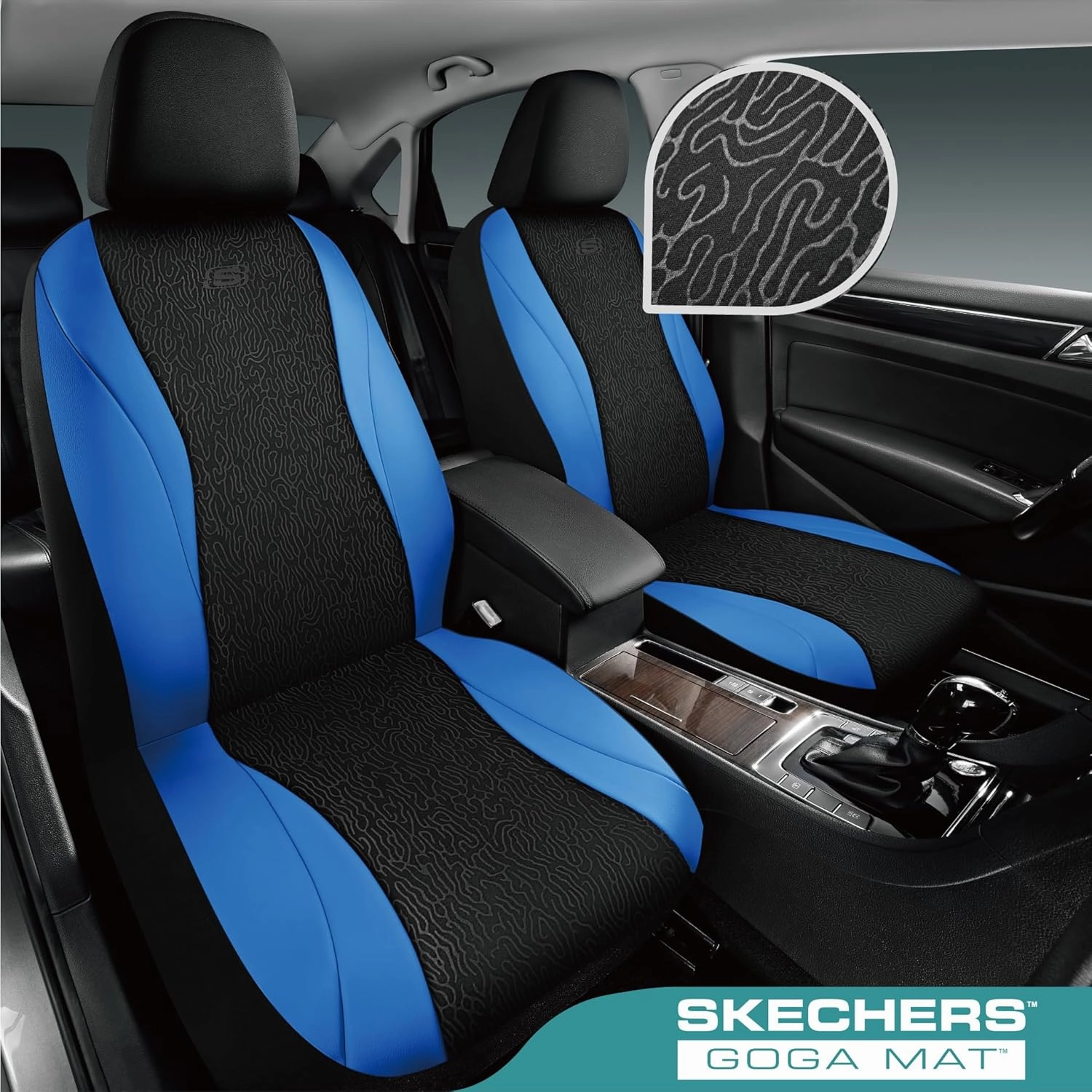 Skechers Car Seat Covers,Leather Seat Covers with GOGA Mat Technology,Waterproof Car Seat Covers Full Sets,Airbag Compatible,Comfort Universal Fit for Most Cars,Vans,Trucks,SUVs,Blue