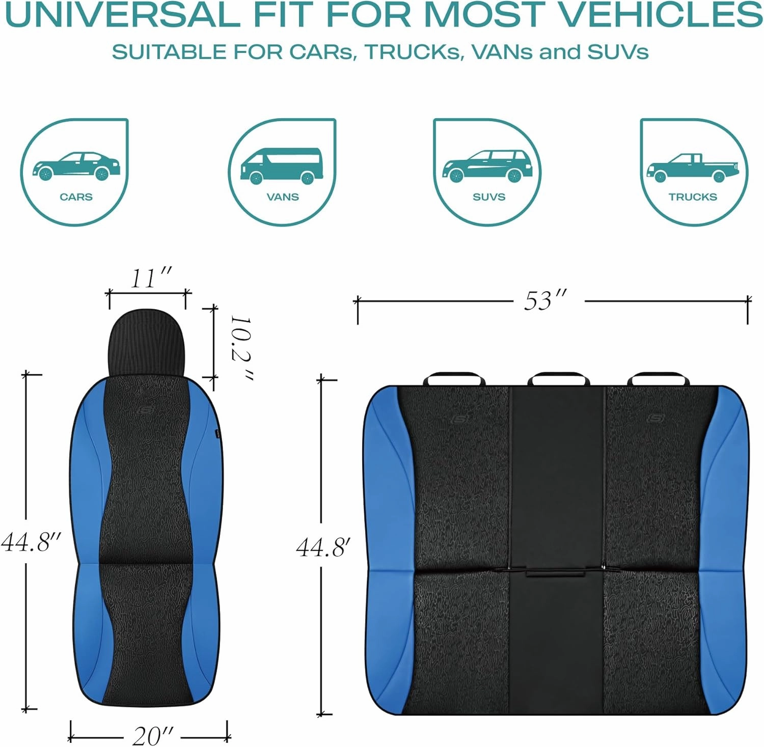 Skechers Car Seat Covers,Leather Seat Covers with GOGA Mat Technology,Waterproof Car Seat Covers Full Sets,Airbag Compatible,Comfort Universal Fit for Most Cars,Vans,Trucks,SUVs,Blue