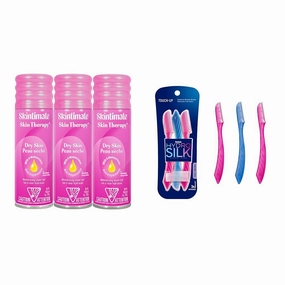 Skintimate Dry Skin Shave Gel for Women Pack of 3 and Schick Hydro Silk Dermaplaning Tool Kit for Precision Eyebrow Shaping and Facial Hair Removal, 3 Count