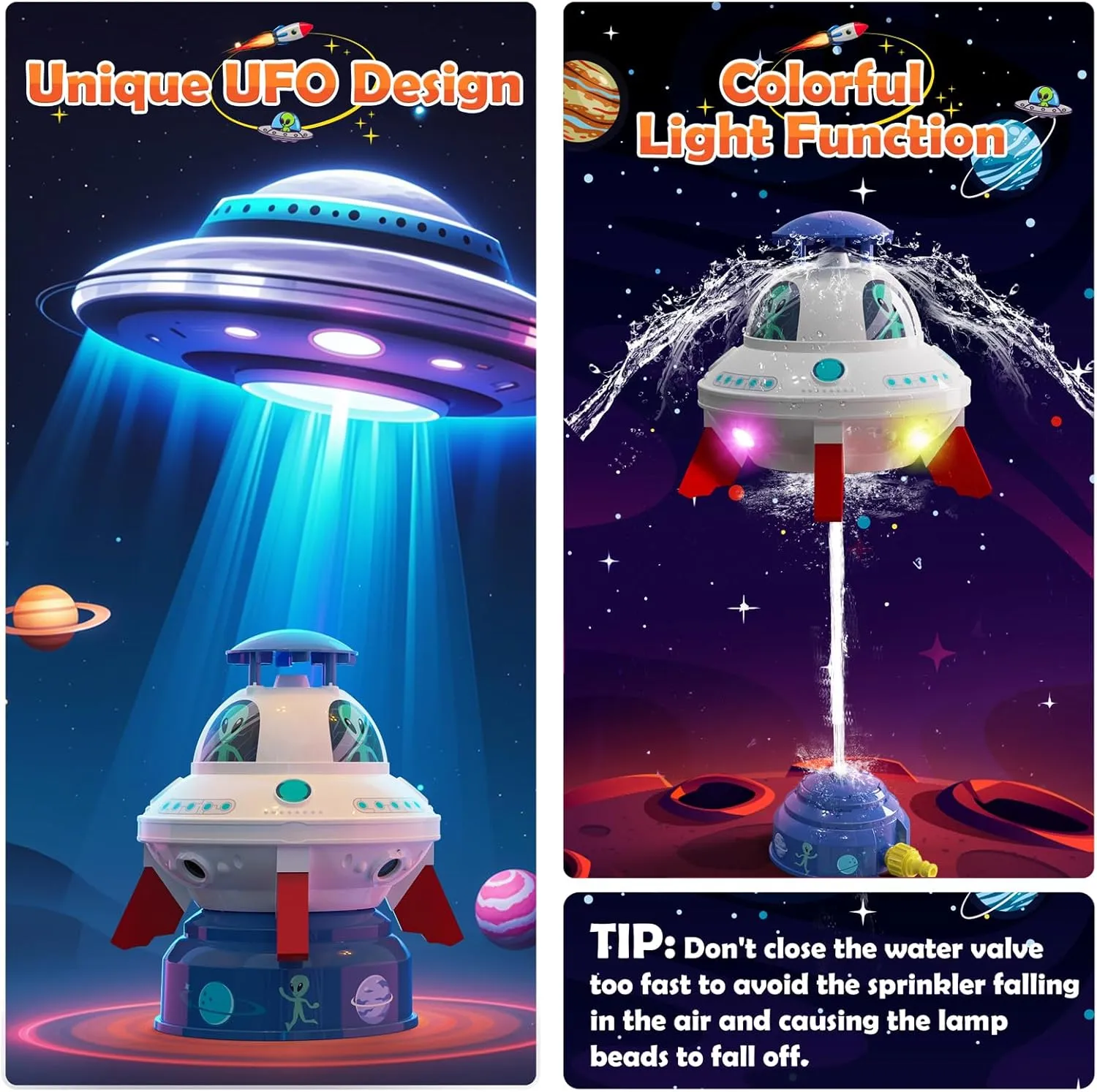 Skirfy UFO Water Sprinkler for Kids Toys,Outdoor Summer Water Rocket with Light Up Liftoff 9-16ft & Spin,Water Toy Backyard Lawn Birthday Gift for Gilrs Boys Age 3 4 5 6 7 8 Year Old
