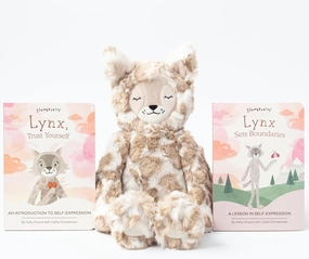 Slumberkins 14" Lynx Kin & 2 Board Books Complete Set Bundle | Promotes Self-Expression, Mindfulness & Boundaries | Social Emotional Development | Gift Set (Lynx Kin Plush   2 Board Books)