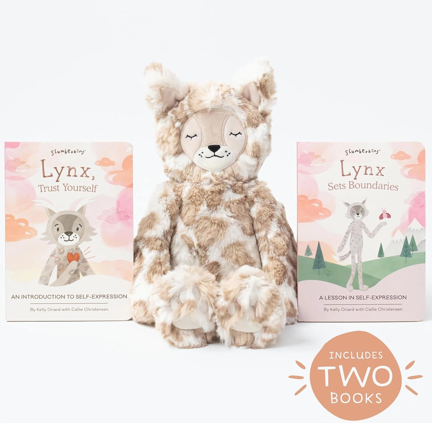 Slumberkins 14" Lynx Kin & 2 Board Books Complete Set Bundle | Promotes Self-Expression, Mindfulness & Boundaries | Social Emotional Development | Gift Set (Lynx Kin Plush   2 Board Books)