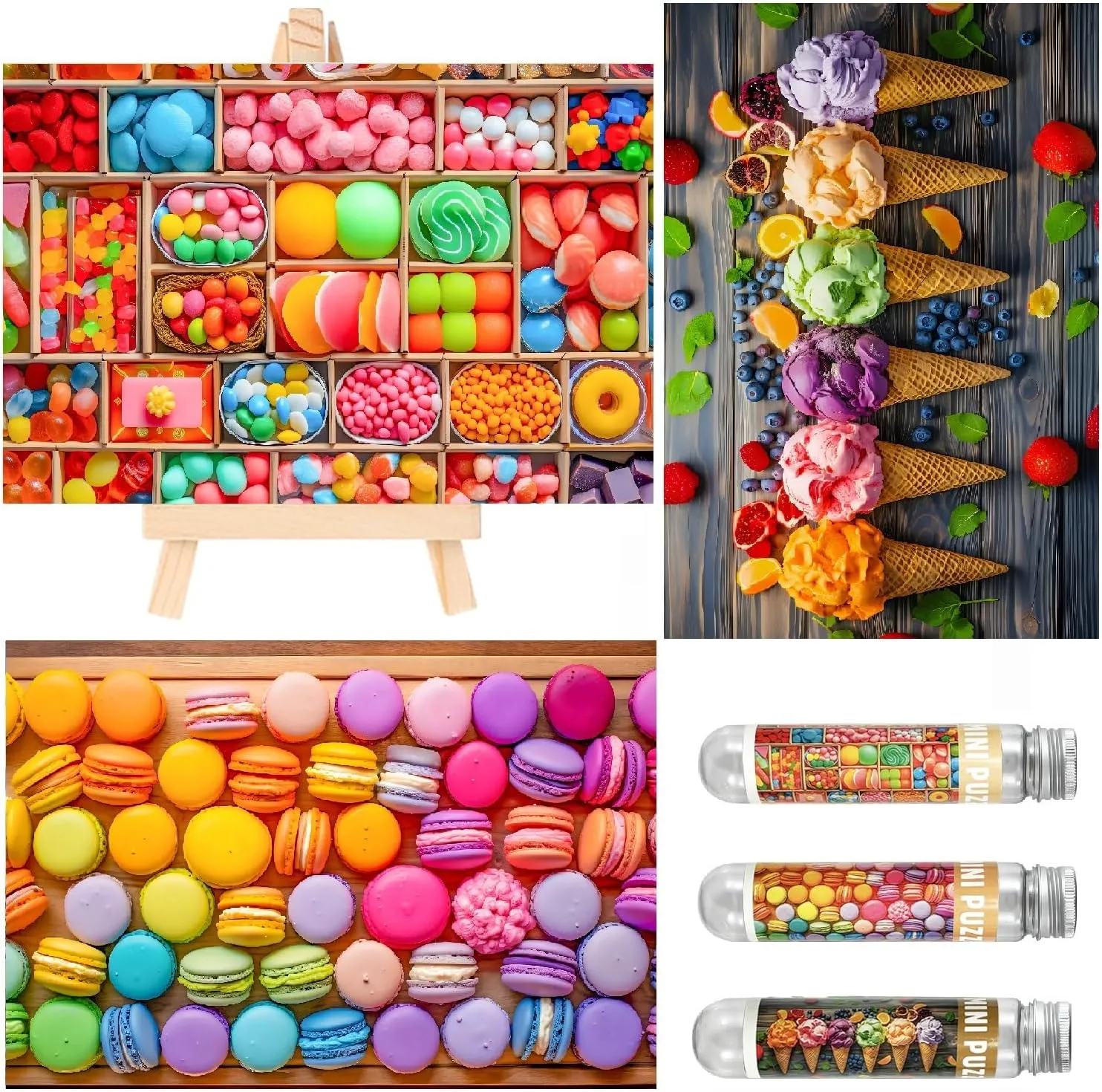 Small Jigsaw Puzzles for Adults 150 Pieces Mini Jigsaw Puzzles Challenging Vintage Candy Mini Puzzles Tiny Jigsaw Puzzles 6 x 4 Inches, 3 Pcs,Mini Easel Included