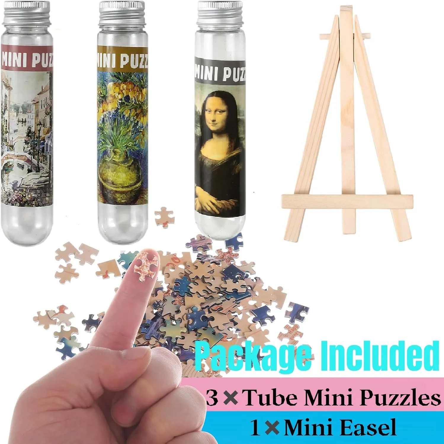 Small Jigsaw Puzzles for Adults Challenging Puzzle Mini Jigsaw Puzzles for Adults 150 Pieces Oil Painting Mona Lisa Venice Home Decor Puzzles 6 x 4 Inches, 3 Pack,Mini Easel Included
