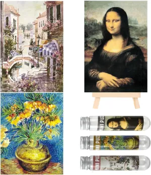 Small Jigsaw Puzzles for Adults Challenging Puzzle Mini Jigsaw Puzzles for Adults 150 Pieces Oil Painting Mona Lisa Venice Home Decor Puzzles 6 x 4 Inches, 3 Pack,Mini Easel Included